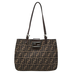 フェンディ ズッカ ハンドバッグ 26726 ブラウン キャンバス レザー レディース FENDI 【中古】