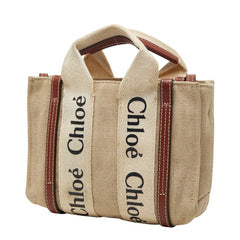 クロエ ウッディ ミニ ハンドバッグ ショルダーバッグ ベージュ ブラウン キャンバス レザー レディース Chloe 【中古】