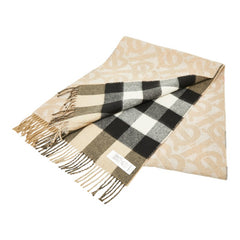 バーバリー ノバチェック TBロゴ フリンジ リバーシブル マフラー 200×36 ベージュ カシミヤ100% レディース BURBERRY 【中古】