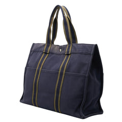 エルメス フールトゥ トートGM ハンドバッグ トートバッグ ネイビー カーキ キャンバス レディース HERMES 【中古】