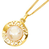 シャネル ロゴ ネックレス ゴールド メッキ フェイクパール レディース CHANEL 【中古】