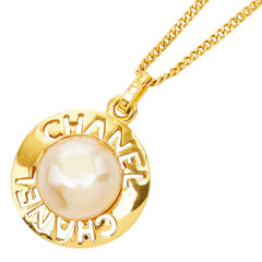 シャネル ロゴ ネックレス ゴールド メッキ フェイクパール レディース CHANEL 【中古】