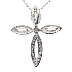K18WG ホワイトゴールド ダイヤ0.25ct クロスモチーフ ペンダント ネックレス レディース 【中古】