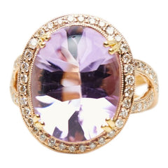 K18PG ピンクゴールド アメジスト10.169ct ダイヤ0.448ct リング 指輪 レディース 12号 【中古】