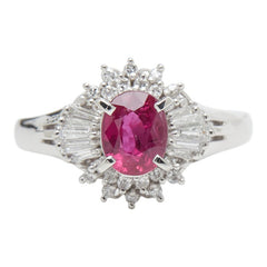 Pt900 プラチナ ルビー1.11ct ダイヤ0.33ct フラワーモチーフ リング 指輪 レディース 12号 【中古】