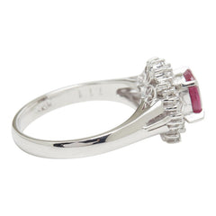 Pt900 プラチナ ルビー1.11ct ダイヤ0.33ct フラワーモチーフ リング 指輪 レディース 12号 【中古】