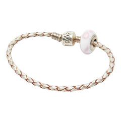 パンドラ ブレスレット シルバー ホワイト ピンク レザー スターリングシルバー レディース PANDORA 【中古】