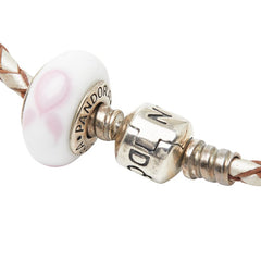 パンドラ ブレスレット シルバー ホワイト ピンク レザー スターリングシルバー レディース PANDORA 【中古】