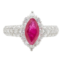 Pt900 プラチナ ルビー1.10ct ダイヤ1.00ct マーキスカット リング 指輪 レディース 7号 【中古】