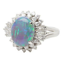 Pt900 プラチナ ブラックオパール2.23ct ダイヤ0.88ct フラワーモチーフ リング 指輪 レディース 8号 【中古】