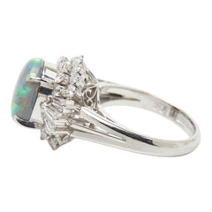 Pt900 プラチナ ブラックオパール2.23ct ダイヤ0.88ct フラワーモチーフ リング 指輪 レディース 8号 【中古】