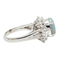 Pt900 プラチナ ブラックオパール2.23ct ダイヤ0.88ct フラワーモチーフ リング 指輪 レディース 8号 【中古】