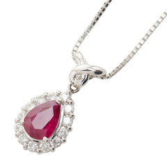 Pt900 プラチナ Pt850 プラチナ ルビー0.71 ダイヤ0.30ct しずく型モチーフ ペアーシェイプ ペンダント ネックレス レディース 【中古】