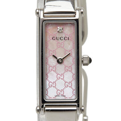 グッチ 1Pダイヤ 腕時計 バングルウォッチ 1500L クオーツ ピンク文字盤 ステンレススチール レディース GUCCI 【中古】
