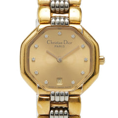 ディオール オクタゴン 腕時計 48.133 クオーツ ゴールド文字盤 ステンレススチール レディース Dior 【中古】
