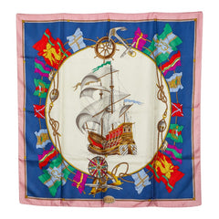 グッチ Nautical flag 航海旗 セイルボート プリント スカーフ ピンク ブルー マルチカラー シルク レディース GUCCI 【中古】