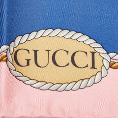 グッチ Nautical flag 航海旗 セイルボート プリント スカーフ ピンク ブルー マルチカラー シルク レディース GUCCI 【中古】