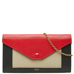 セリーヌ チェーン エンベロップ ウォレット ショルダーバッグ ブラック レッド グレージュ レザー レディース CELINE 【中古】