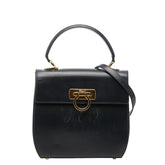 サルヴァトーレフェラガモ ガンチーニ ハンドバッグ ショルダーバッグ 2WAY ネイビー レザー レディース Salvatore Ferragamo 中古
