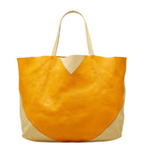 セリーヌ ホリゾンタル カバ ショルダーバッグ トートバッグ イエロー系 ベージュ レザー レディース CELINE 【中古】