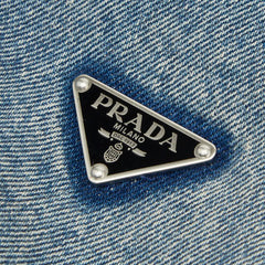 プラダ 三角ロゴプレート ノーカラー デニムジャケット サイズ42 GFB297 ブルー インディゴ コットン レディース PRADA 【中古】