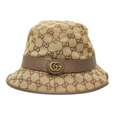 グッチ GGキャンバス フェドラハット バケットハット サイズXL 60cm 576587 ベージュ ブラウン キャンバス レザー メンズ GUCCI 【中古】