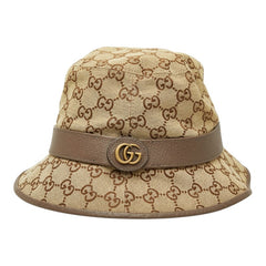 グッチ GGキャンバス フェドラハット バケットハット サイズXL 60cm 576587 ベージュ ブラウン キャンバス レザー メンズ GUCCI 【中古】
