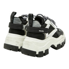 プラダ ペガサス プラットフォーム ハイカットスニーカー サイズ36 ブラック ホワイト シルバー ラバー ナイロン レディース PRADA 【中古】