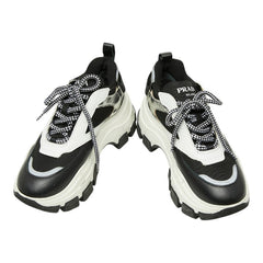 プラダ ペガサス プラットフォーム ハイカットスニーカー サイズ36 ブラック ホワイト シルバー ラバー ナイロン レディース PRADA 【中古】