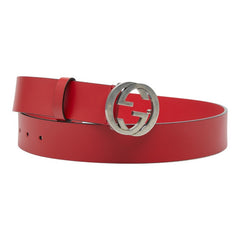 グッチ インターロッキングG Gロゴ ベルト 無地 546389 レッド レザー メンズ GUCCI 中古