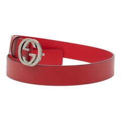 グッチ インターロッキングG Gロゴ ベルト 無地 546389 レッド レザー メンズ GUCCI 中古