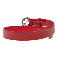 グッチ インターロッキングG Gロゴ ベルト 無地 546389 レッド レザー メンズ GUCCI 中古