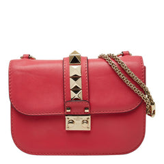 ヴァレンティノ ロックスタッズ チェーン ショルダーバッグ ピンク レザー レディース VALENTINO 【中古】