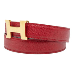 エルメス コンスタンス Hバックル Hロゴ リバーシブル ベルト サイズ65 レッド グリーン ゴールド金具 レザー レディース HERMES 【中古】