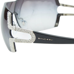 ブルガリ ロゴ サングラス 6038-B ブラック プラスチック ラインストーン レディース BVLGARI 【中古】