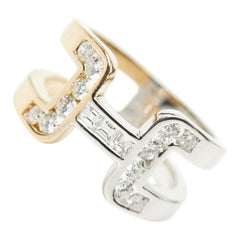 K18WG ホワイトゴールド K18YG イエローゴールド ダイヤ0.15ct ダイヤ0.52ct アルファベット Hモチーフ リング 指輪 レディース 11.5号 【中古】
