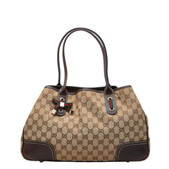 グッチ GGキャンバス プリンシー シェリーライン トートバッグ 163805 ベージュ ホワイト キャンバス レザー レディース GUCCI 【中古】