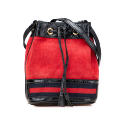 グッチ 斜め掛け ショルダーバッグ ミニバケット 550620 レッド ブラック スウェード レザー レディース GUCCI 【中古】