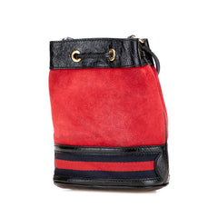 グッチ 斜め掛け ショルダーバッグ ミニバケット 550620 レッド ブラック スウェード レザー レディース GUCCI 【中古】