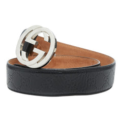 グッチ グッチシマ インターロッキングG ベルト サイズ:85/34 411924 ブラック レザー レディース GUCCI 【中古】