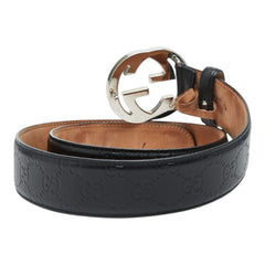 グッチ グッチシマ インターロッキングG ベルト サイズ:85/34 411924 ブラック レザー レディース GUCCI 【中古】