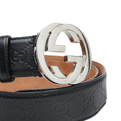 グッチ グッチシマ インターロッキングG ベルト サイズ:85/34 411924 ブラック レザー レディース GUCCI 【中古】
