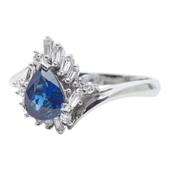 Pt900 プラチナ サファイア1.07ct ダイヤ0.34ct リング 指輪 レディース 17号 【中古】