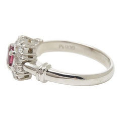 Pt900 プラチナ ルビー0.50ct ダイヤ0.32ct フラワーモチーフ リング 指輪 レディース 12号 【中古】