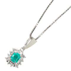 Pt900 プラチナ Pt850 プラチナ エメラルド0.23ct ダイヤ0.13ct フラワーモチーフ ペンダント ネックレス レディース 【中古】
