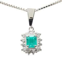 Pt900 プラチナ Pt850 プラチナ エメラルド0.23ct ダイヤ0.13ct フラワーモチーフ ペンダント ネックレス レディース 【中古】
