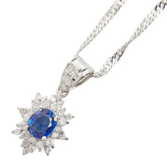 Pt900 プラチナ Pt850 プラチナ サファイア0.60ct ダイヤ0.30ct 雪の結晶モチーフ ペンダント ネックレス レディース 【中古】