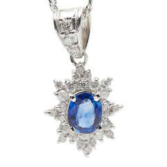 Pt900 プラチナ Pt850 プラチナ サファイア0.60ct ダイヤ0.30ct 雪の結晶モチーフ ペンダント ネックレス レディース 【中古】