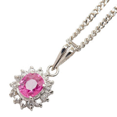 Pt900 プラチナ Pt850 プラチナ ルビー0.46ct ダイヤ0.13ct フラワーモチーフ ペンダント ネックレス レディース 【中古】