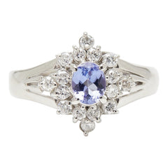 Pt900 プラチナ タンザナイト0.33ct ダイヤ 雪の結晶モチーフ リング 指輪 レディース 8号 【中古】